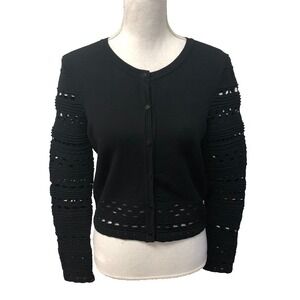 Milly Cardigan Sweater Jumper Womens Medium Black‎ Open Knit Modern Button